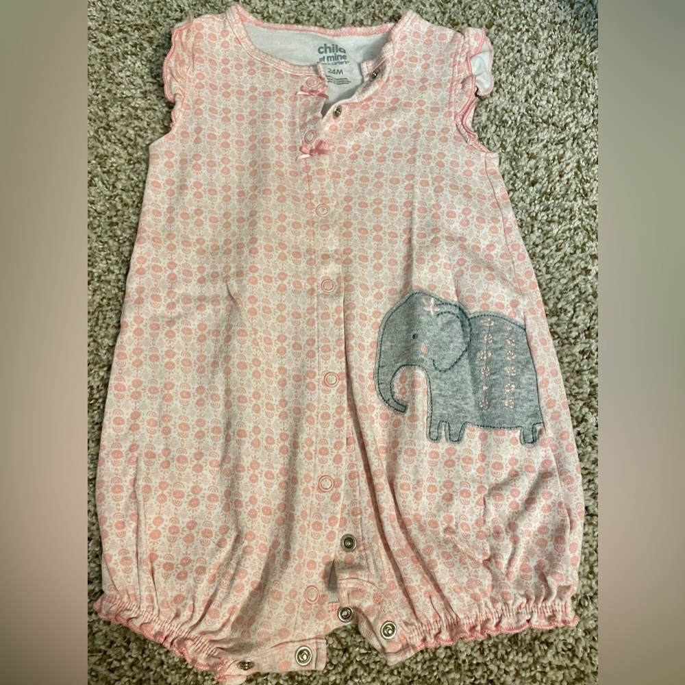 Child of Mine- Baby Girl Pink Romper with Elephant